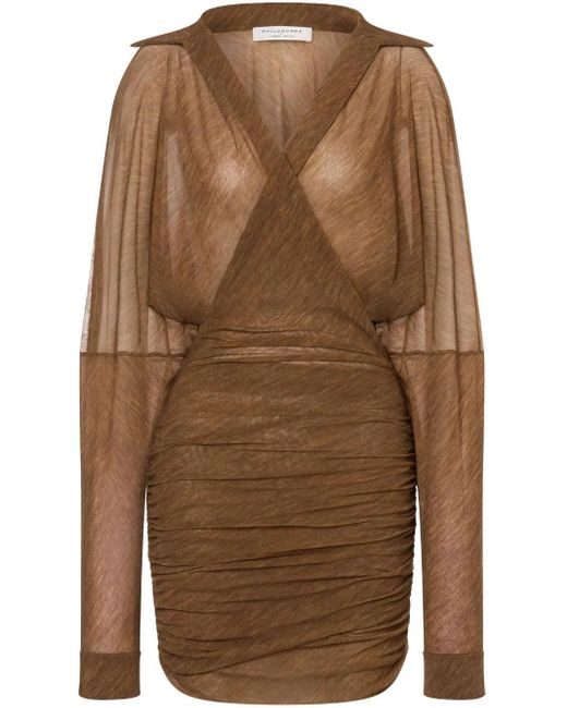Abito Corto Con Ruches di Philosophy Di Lorenzo Serafini in Brown