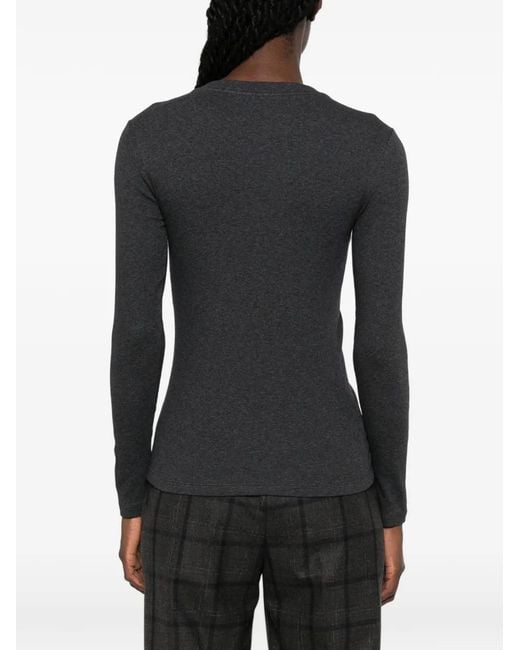 Peserico Black Embellished-Neck Long-Sleeve T-Shirt