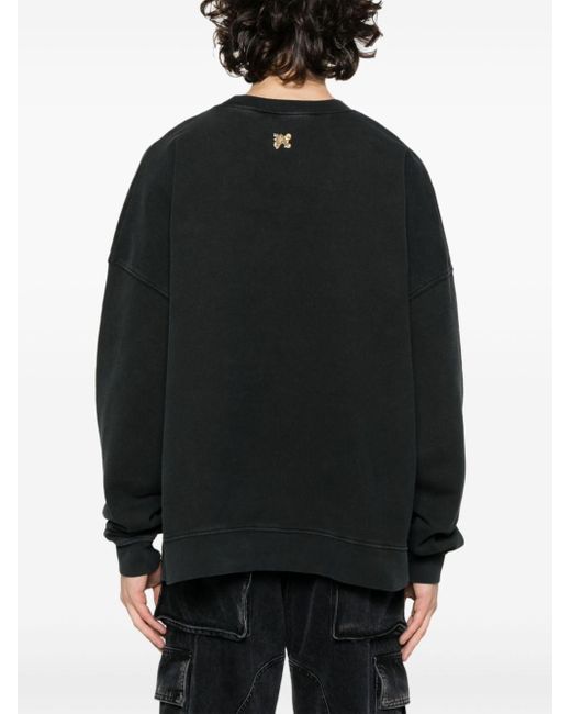 Palm Angels Black Burning-print Cotton Sweatshirt for men