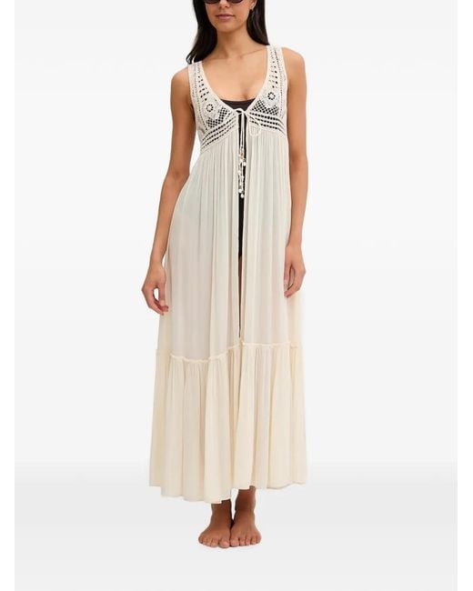 Twinset Natural Crochet-Knit Midi Beach Dress