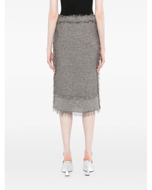 JNBY Gray Fringed Midi Skirt