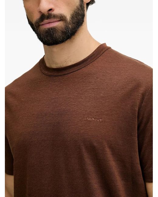 Gant Brown Logo-Embroidered T-Shirt for men
