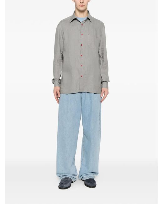 Kiton Gray Snap-Button Patch-Pocket Shirt for men