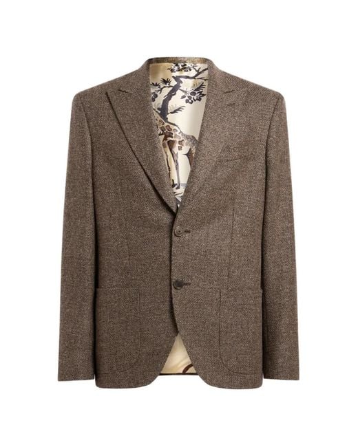 Etro Brown Single-Breasted Wool-Blend Basketweave Jacket for men