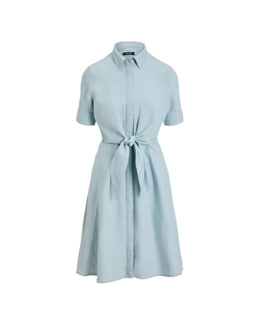 Ralph Lauren Blue Tie-Waist Midi Dress