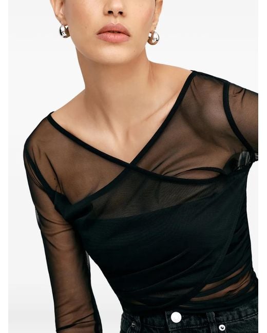 MARCELLA Black Britney Mesh-Piping Top