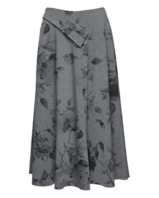 Nissa Gray Floral-Print Midi Skirt