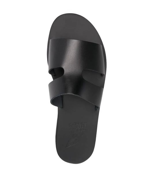 Ancient Greek Sandals Black Apteros Cut-Out Leather Slides for men