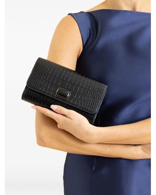 Jeffrey Levinson Blue Cari Croc-Embossed Shoulder Bag
