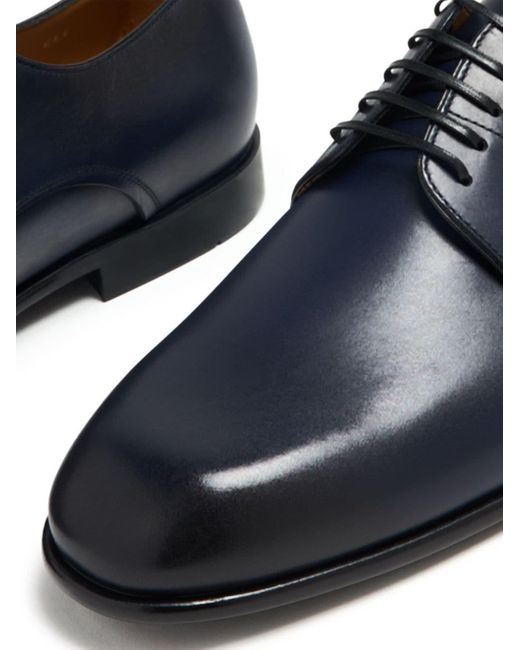 Ferragamo Blue Polished Leather Derby Shoes for men