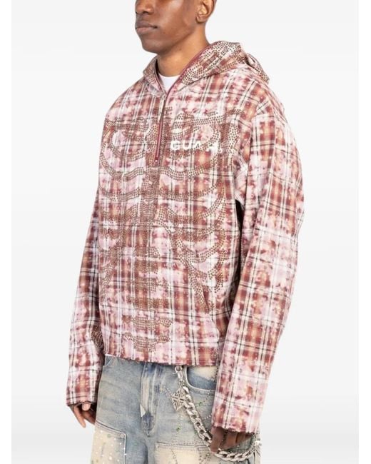 GUAPI Pink Plaid Skeleton Stud Hoodie for men