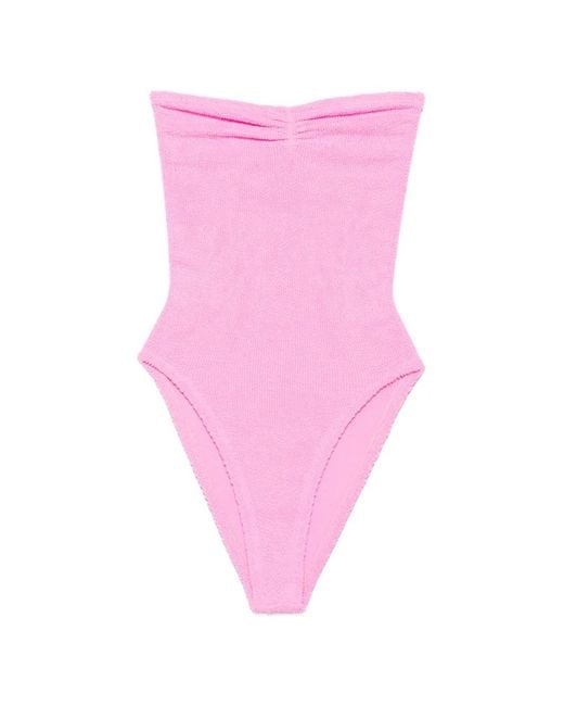 Hunza G Pink Brooke Gathered Swimsuit