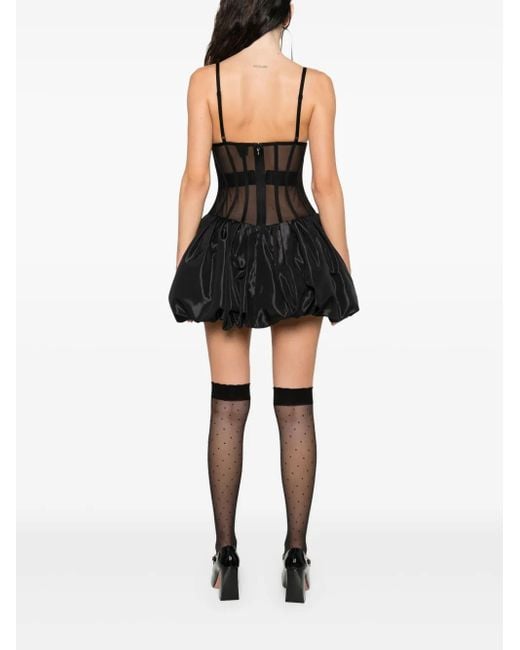 Nissa Black Waist-Corset Taffeta Mini Dress