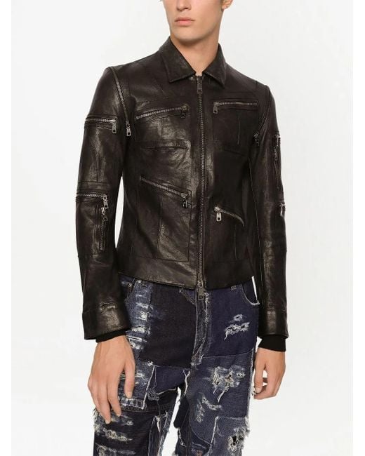 Dolce & Gabbana Black Leather Biker Jacket for men