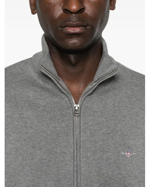 Gant Gray Zip-Up Cotton Cardigan for men