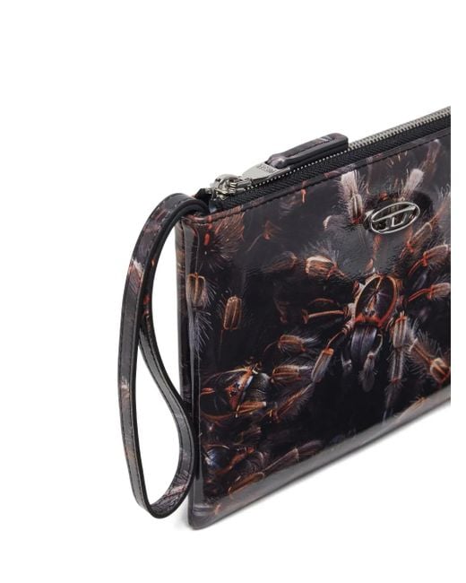 DIESEL Black Tarantula-Print Wristlet Pouch