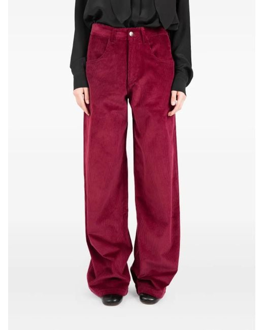 Societe Anonyme Red Corduroy-Texture Trousers
