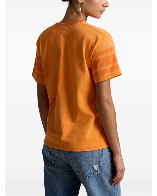 Polo Ralph Lauren Orange Graphic-Print Striped-Sleeve T-Shirt