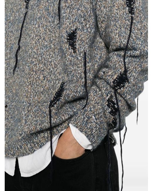 Atomo Factory Gray Distressed Marl-Knit Sweater for men