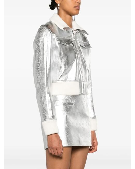 MARINE SERRE White Moonogram-Pattern Laminated Leather Jacket