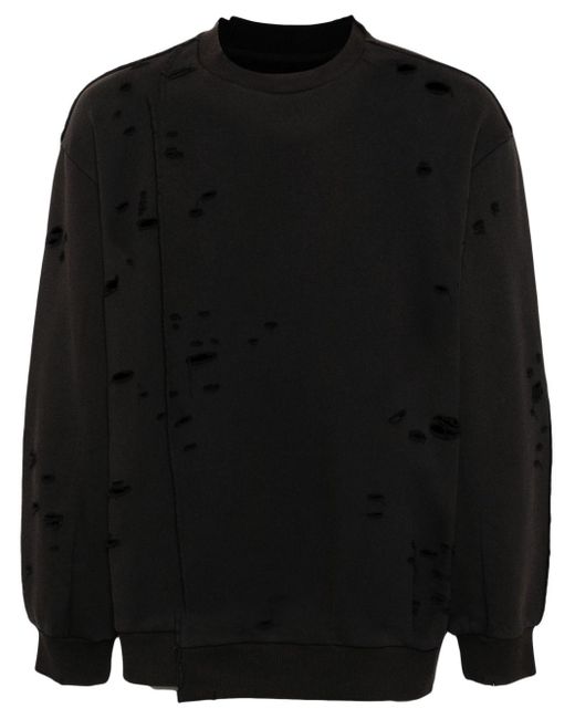 CROQUIS Black Ripped-Detailing Cotton Sweatshirt for men