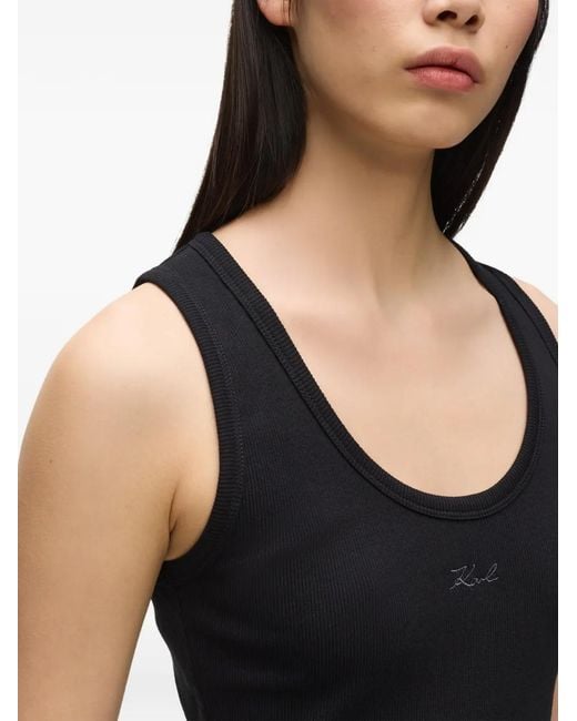 Karl Lagerfeld Black Logo-Detail Tank Top