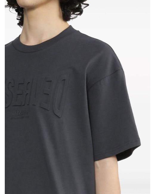 Izzue Black Debossed-slogan Cotton T-shirt for men