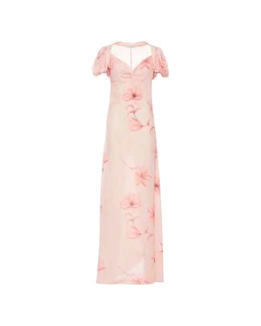 Mar De Margaritas Pink Robe Longue Benedetta À Fleurs Et Manches Bouffantes