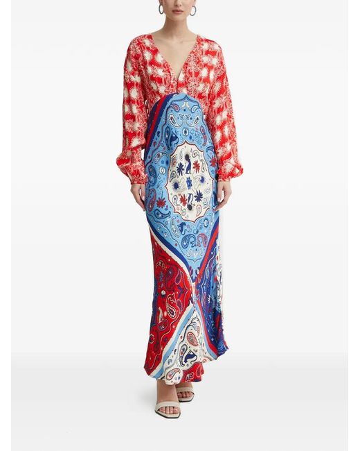 Never Fully Dressed Red Long-Sleeve V-Neck Maxi Dress