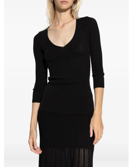 Isabel Marant Black Ribbed V-Neck Top
