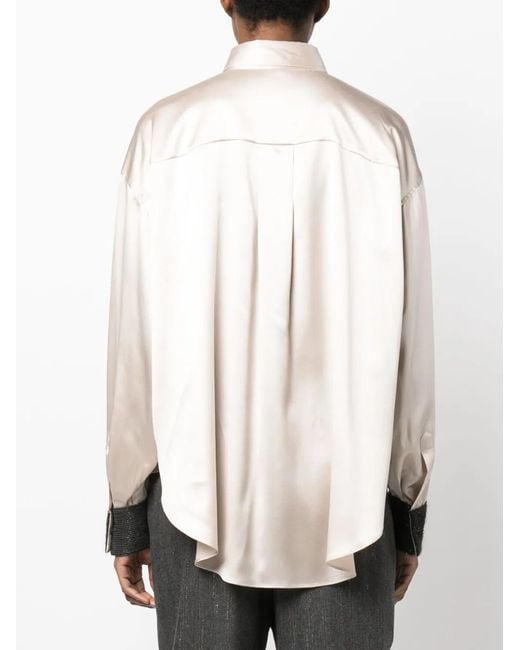 Brunello Cucinelli White Long-Sleeve Silk Blouse
