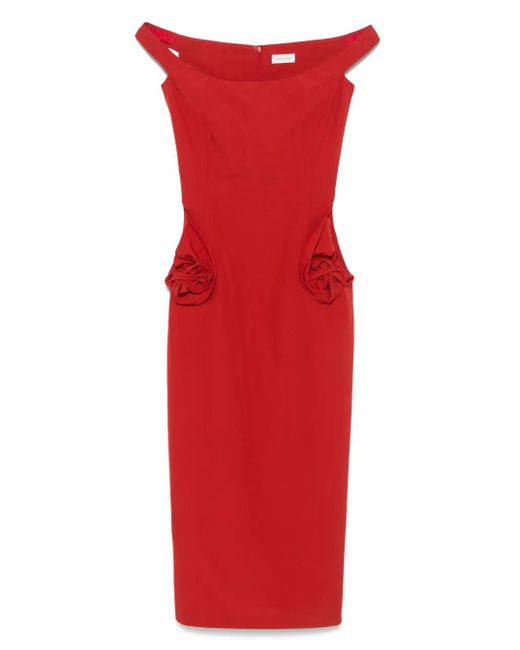 Magda Butrym Red Midikleid Mit Rosendetail