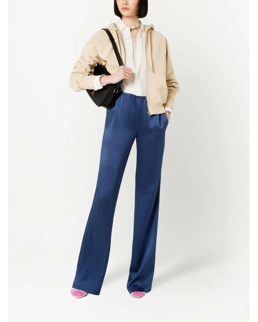 AMI Blue High-Waisted Satin Trousers