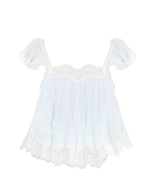 LoveShackFancy White Lava Lace Trim Blouse