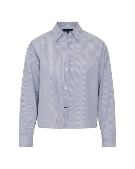 Patrick Assaraf Blue Stripe-Print Boxy Shirt