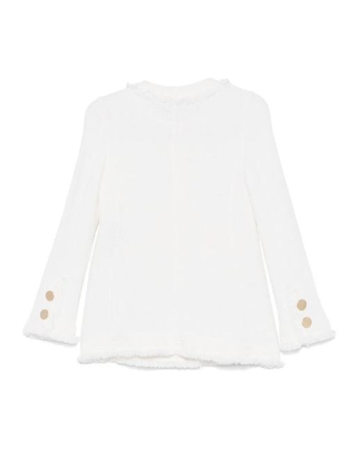 Charlott White Fringed Wool Knitted Cardigan