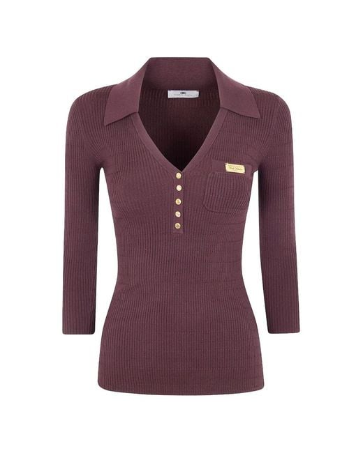 Elisabetta Franchi Purple Logo-Plaque Top