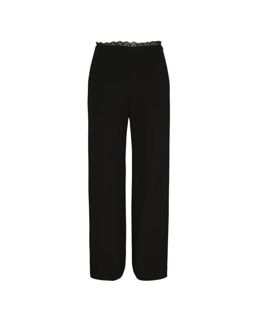 Pushbutton Black Lace-Trim Straight-Leg Trousers