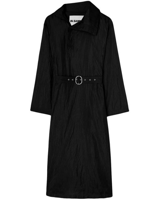 Jil Sander Black Gürtel-Kleid mit Stehkragen