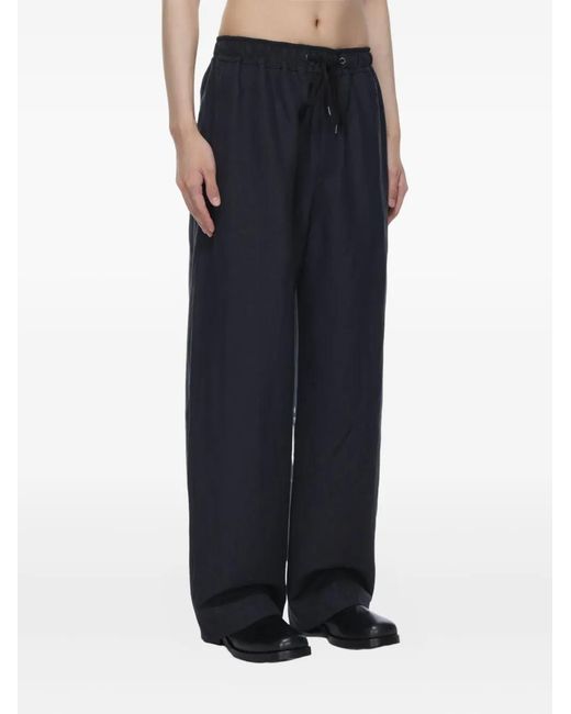 Studio Nicholson Blue Drawstring Linen-Blend Trousers for men
