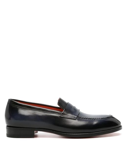 Santoni Black Faded Leather Penny Loafers for men
