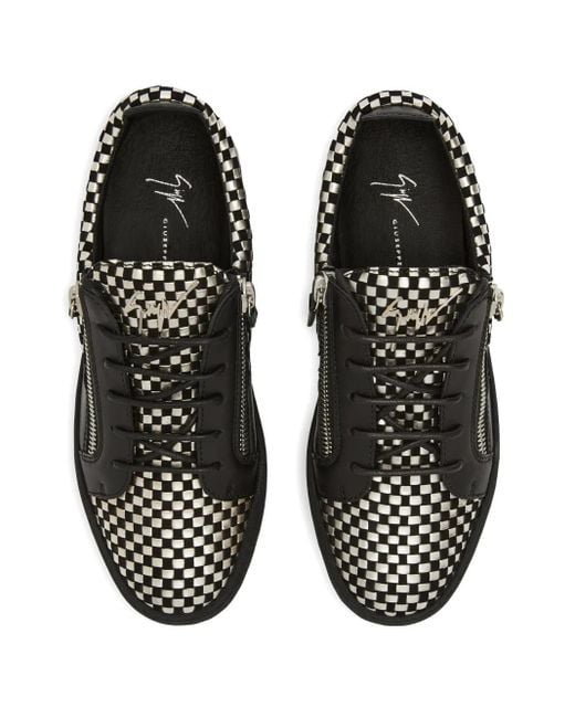 Giuseppe Zanotti Black Frankie Checked Leather Sneakers for men