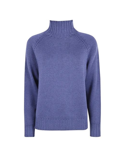 Rossopuro Blue Cable-Knit High-Neck Sweater