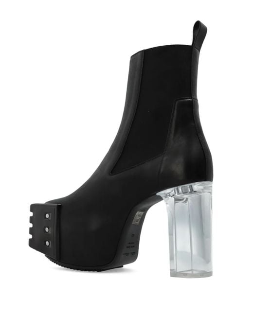 Rick Owens Black 120Mm Grilled Platform Leather Boots for men