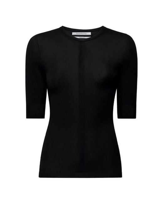 Another Tomorrow Black Ribbed-Knit T-Shirt
