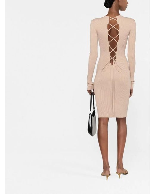 Philipp Plein Natural Lace-Up Detailed Midi Dress