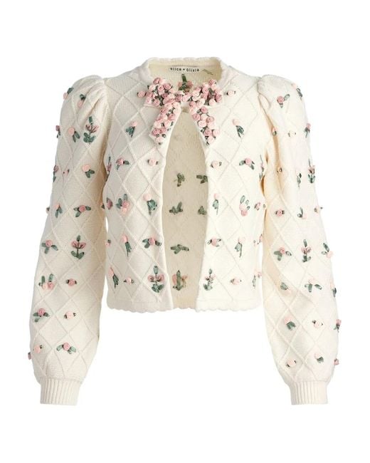 Alice + Olivia White Kitty Floral Cardigan