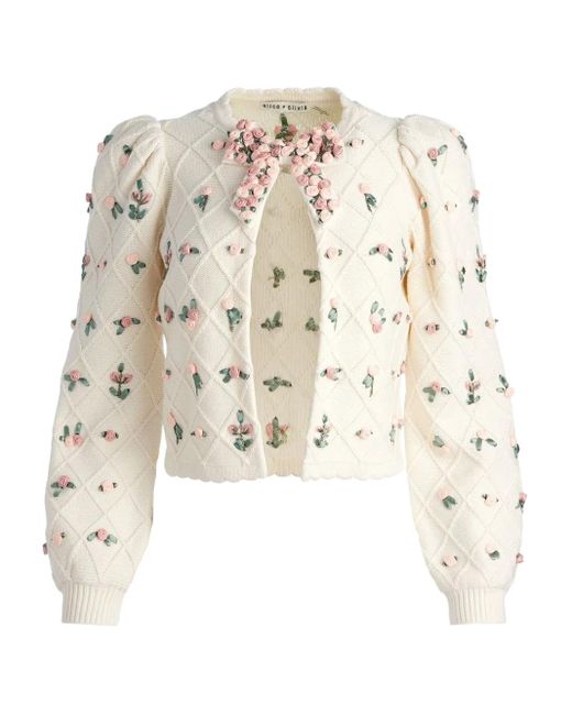 Alice + Olivia White Kitty Cardigan mit Blumen
