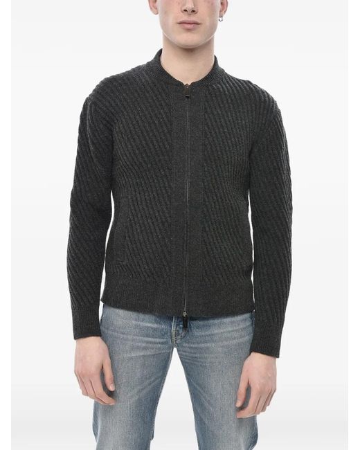 Paolo Pecora Black Ribbed Zip-Up Cardigan for men