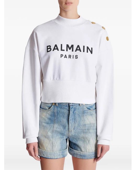 Balmain Gray Logo-Print Sweatshirt